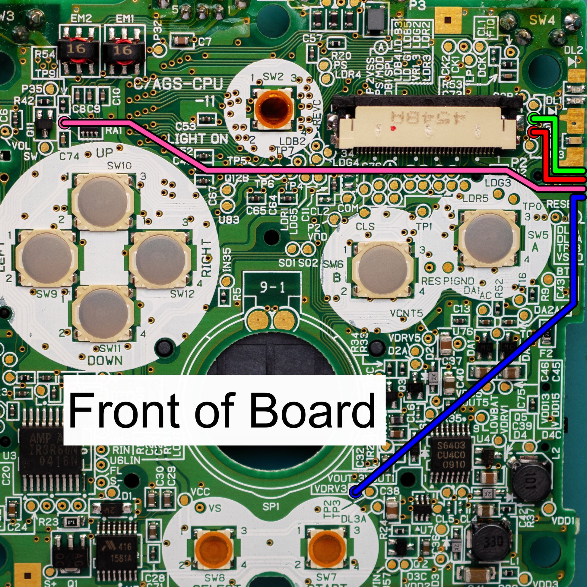 GBA SP Motherboard Wiring Front
